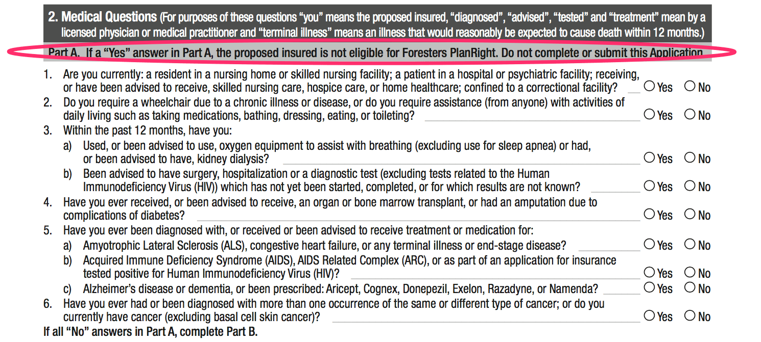 foresters level benefit health questions