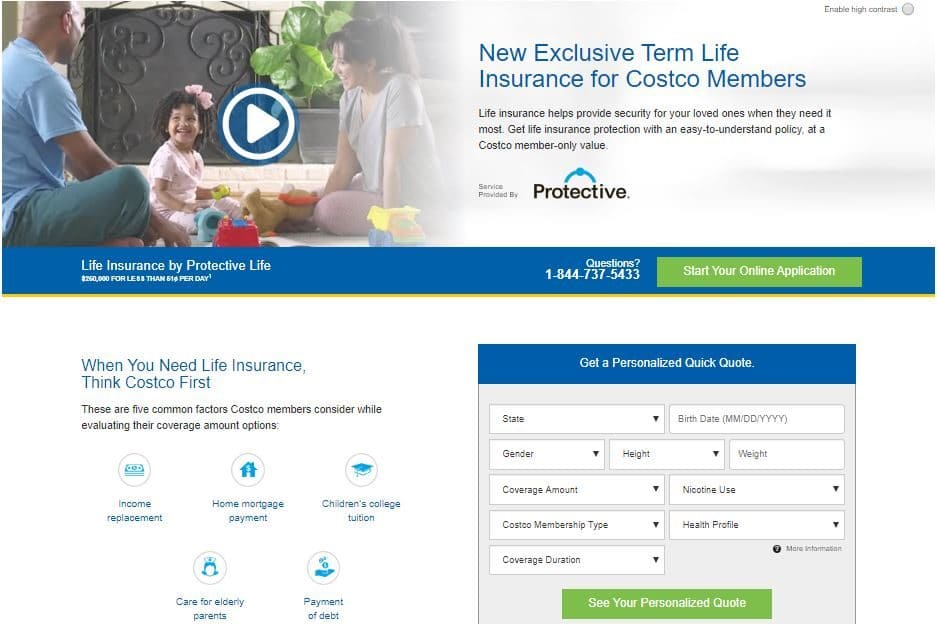 Costco-Offered Protective Life Insurance Website Get a Quote