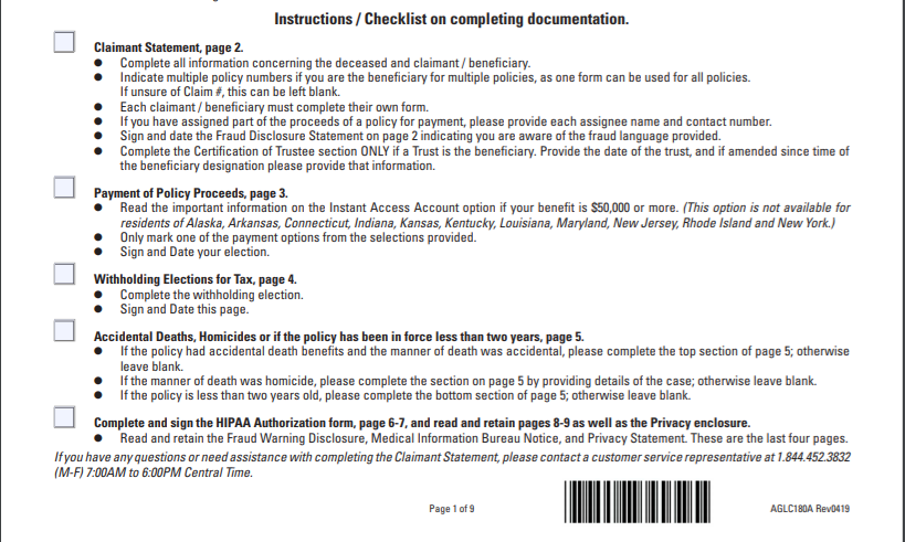 AIG Life Insurance Claims Checklist